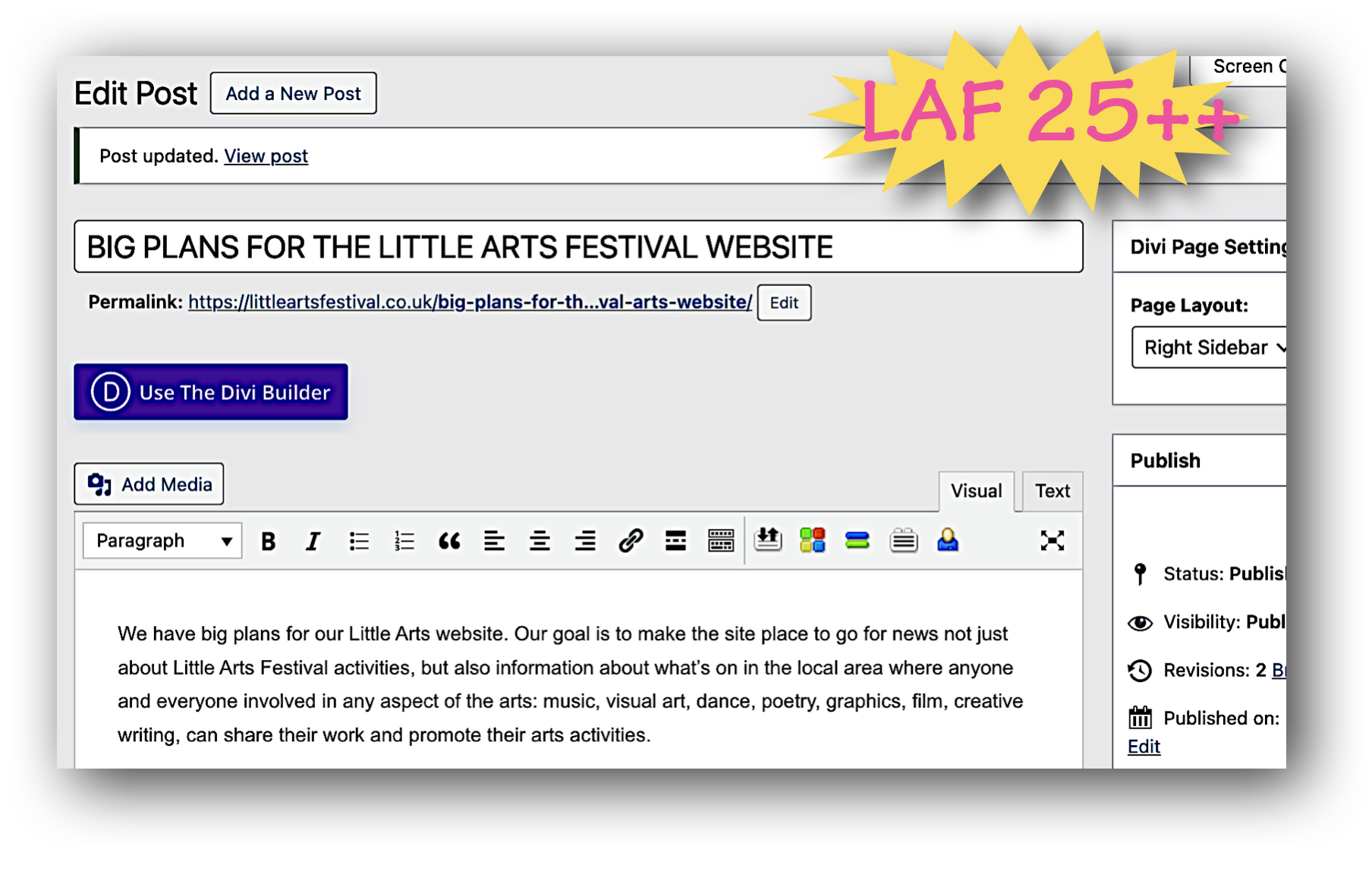 BIG PLANS FOR THE LITTLE ARTS FESTIVAL WEBSITE